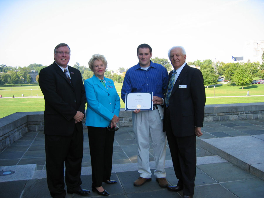 (Left to right) Richard C. Benson, dean of the College of Engineering; Virginia Tech and an American Society of Mechanical Engineers  Fellow Myrna Zamrik, Justin Klein, and Sam Zamrik.