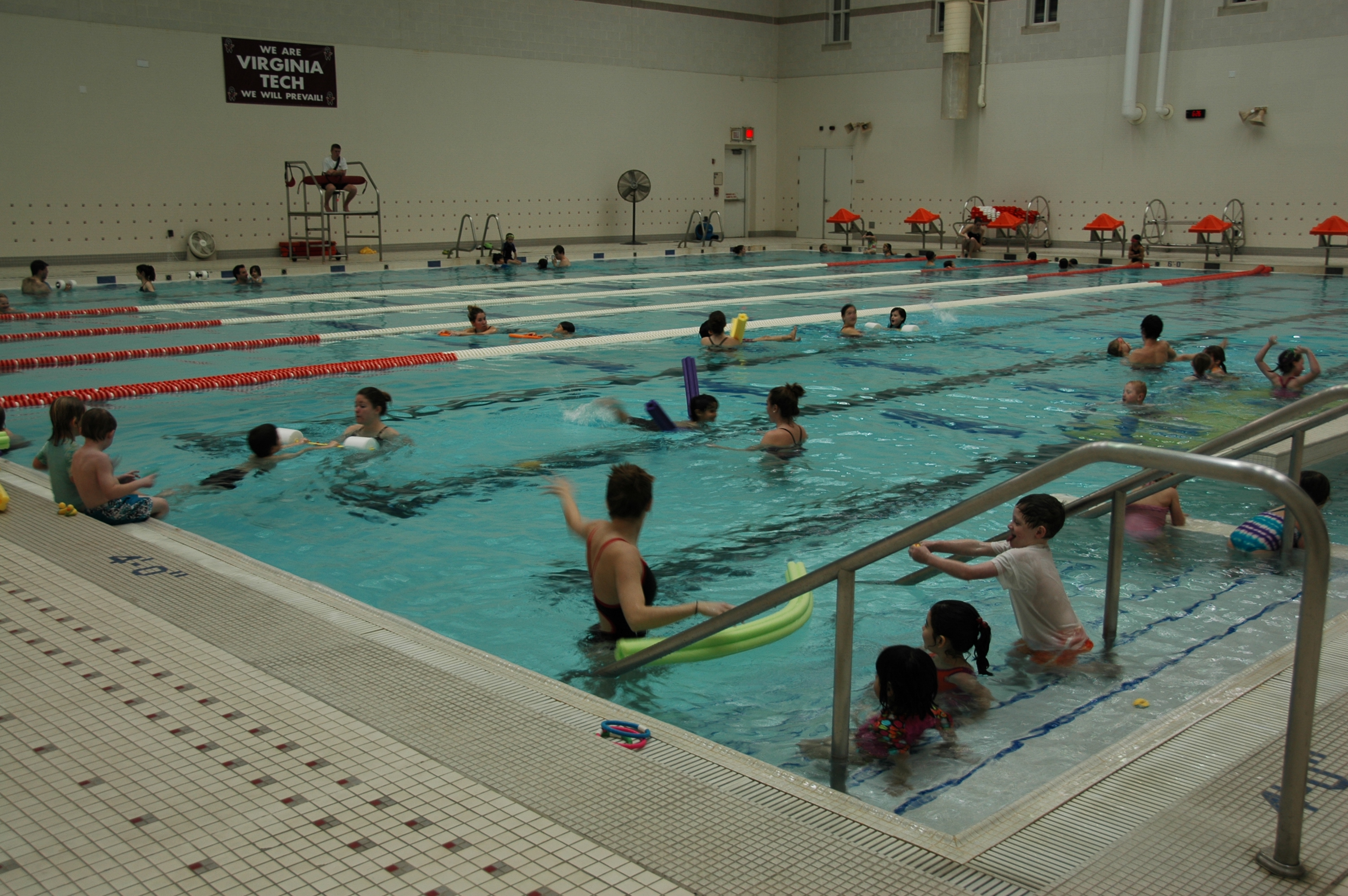 McComas Hall has a 25-yard, eight-lane swimming pool with a maximum depth of 6.5 feet.