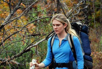 Actress Lily Rabe hikes in a scene from "Letters From the Big Man"