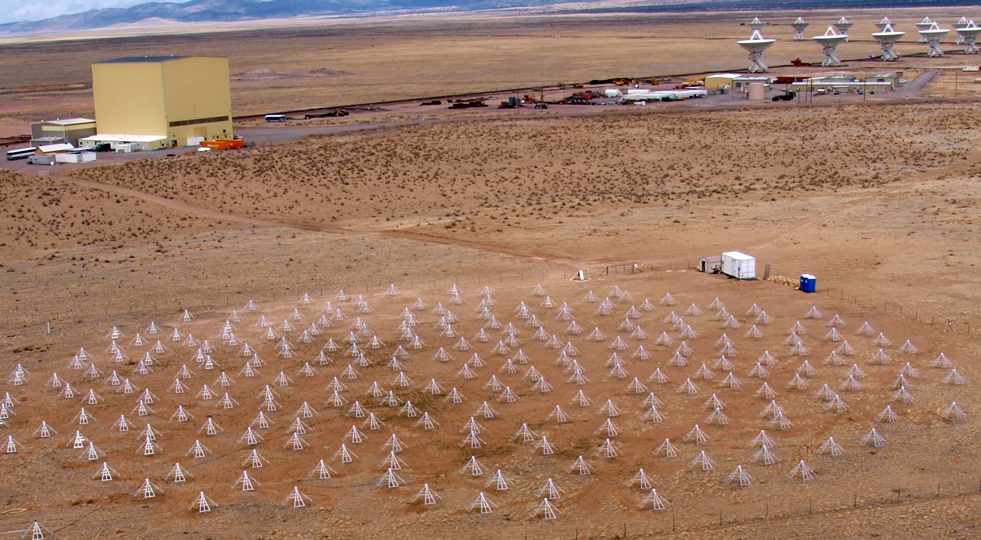 Aerial view of Long Wavelength Array Radio Telescope, in the New Mexico desert.