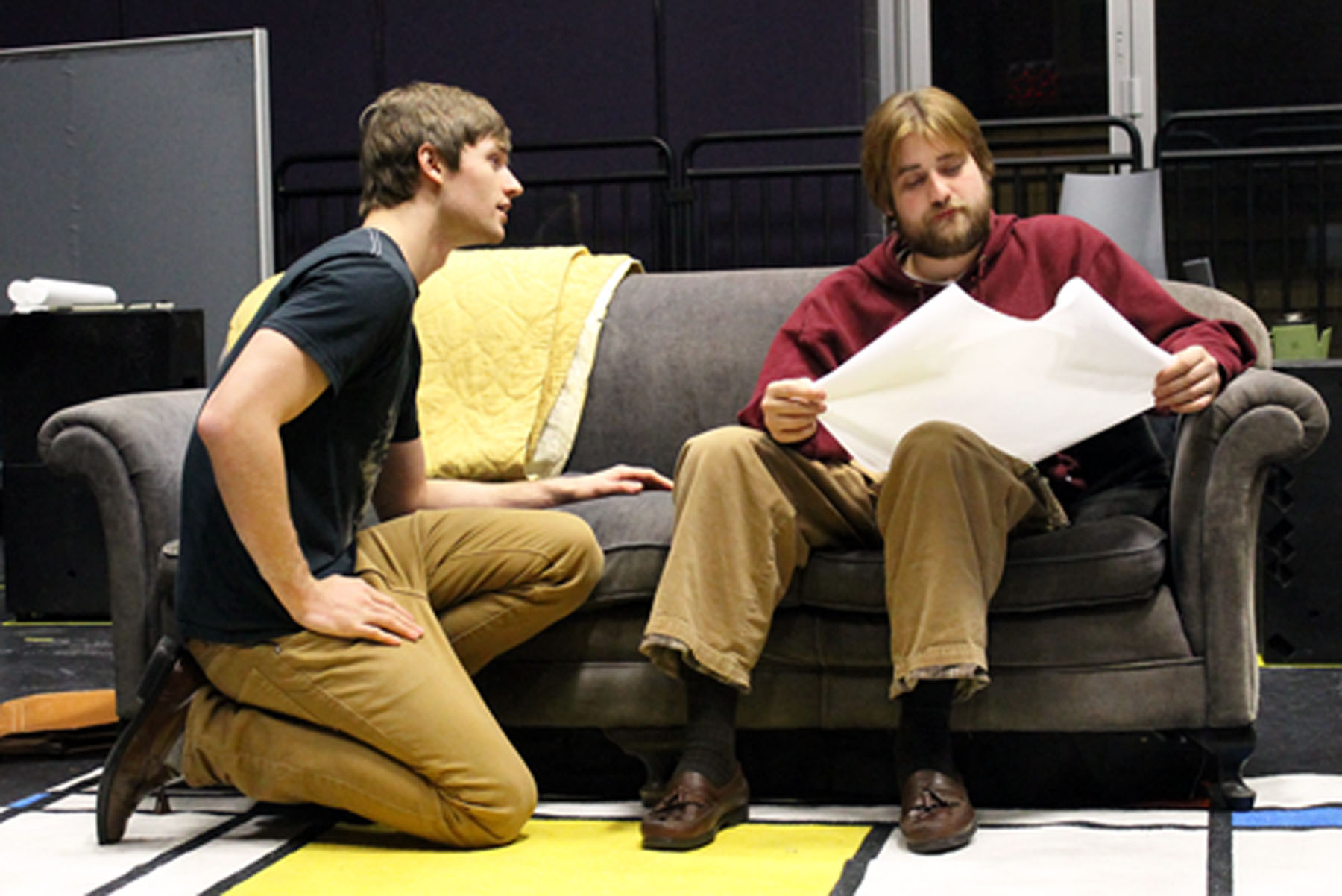 Virginia Tech theatre students rehearse a scene