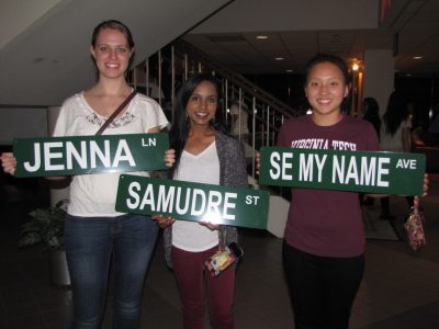 Making personalized street signs is one of the free activities at GobblerNights.