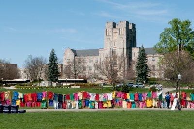 The Clothesline Project is a visual representation of the effect of violence against women and the impact it has on society. It is set-up on the Drillfield every March during Women's Month.