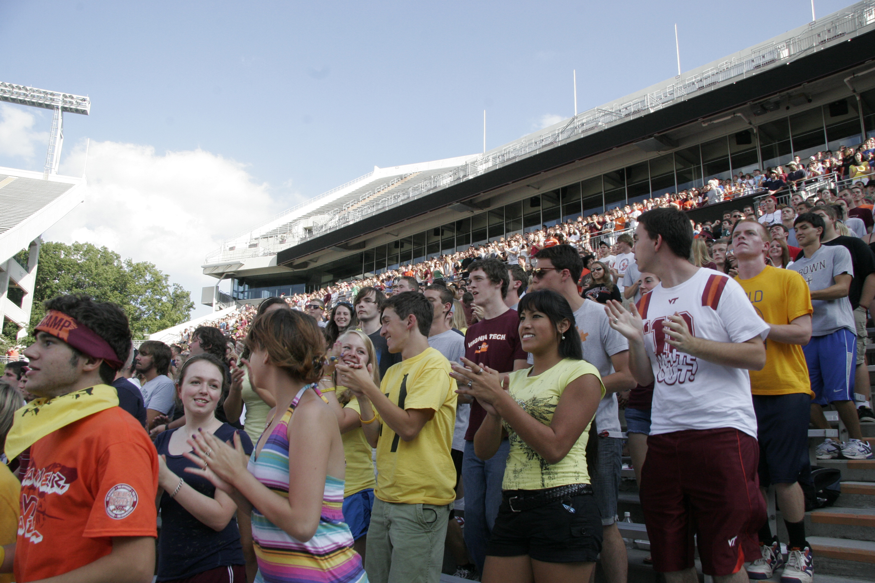 Cheering students at Welcome Picnic at Lane Stadium