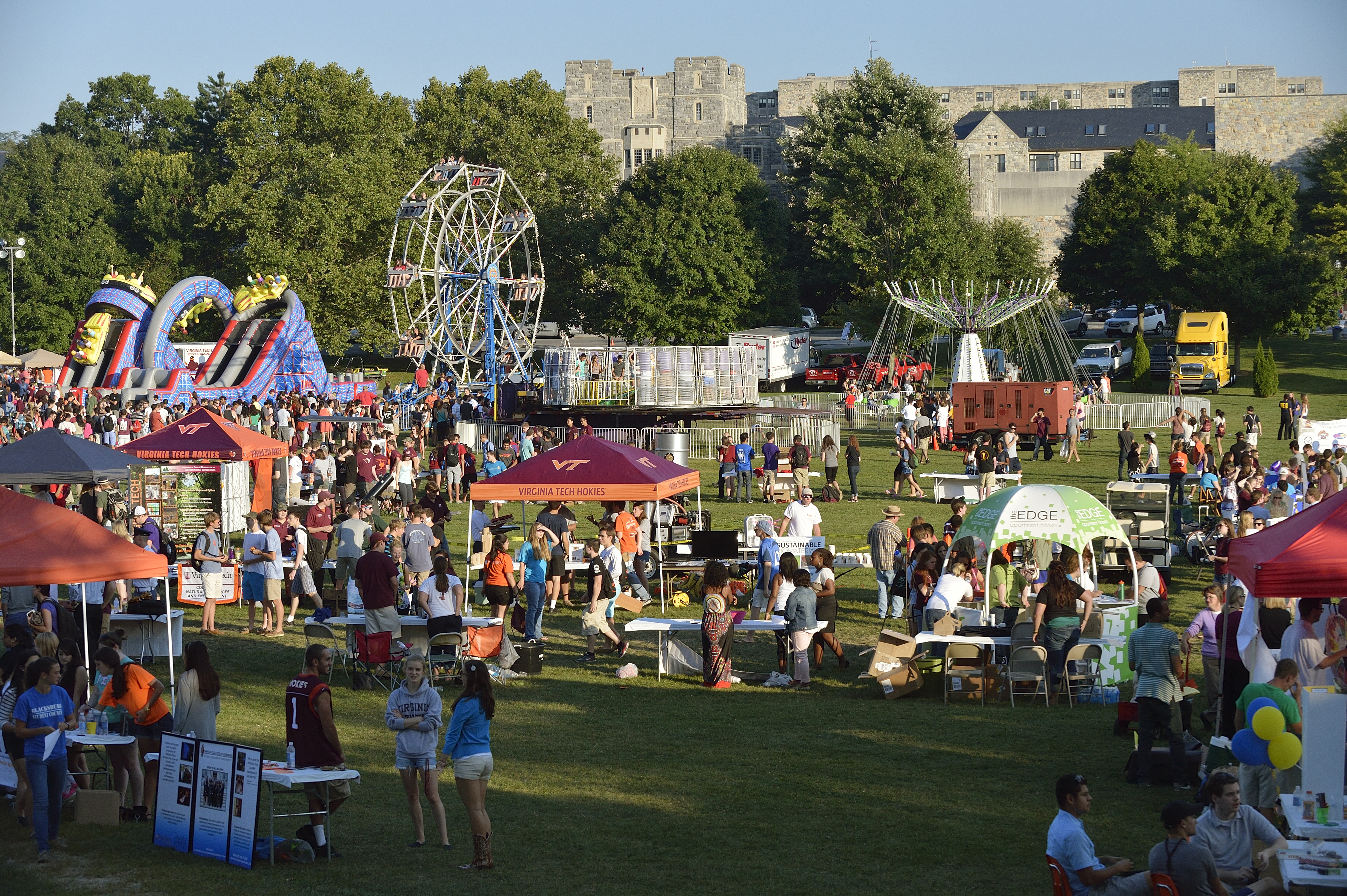 The Drillfield filled with tents, rides, and people during Gobblerfest 2013