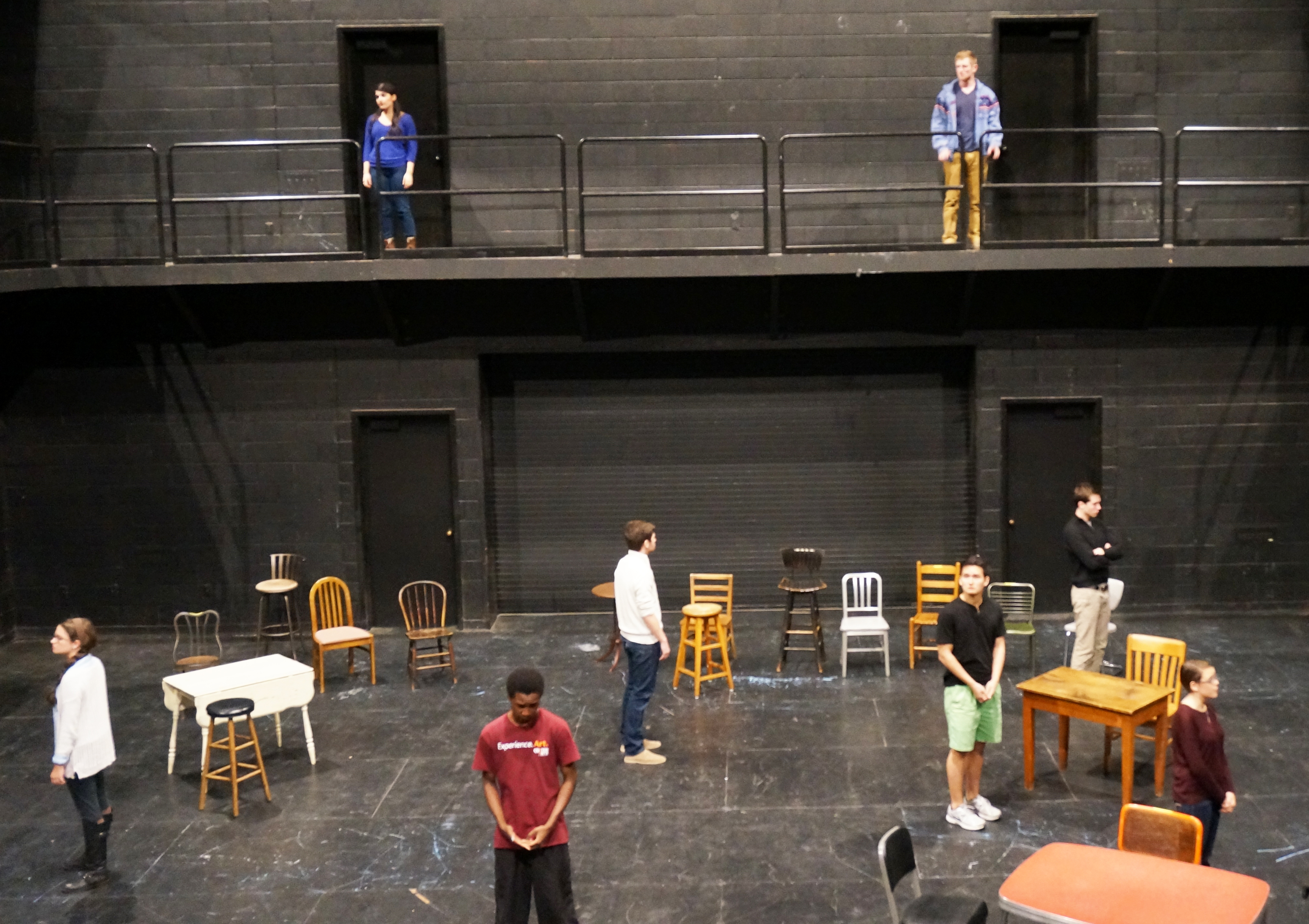 Students rehearse for "The Laramie Project" in Studio Theatre