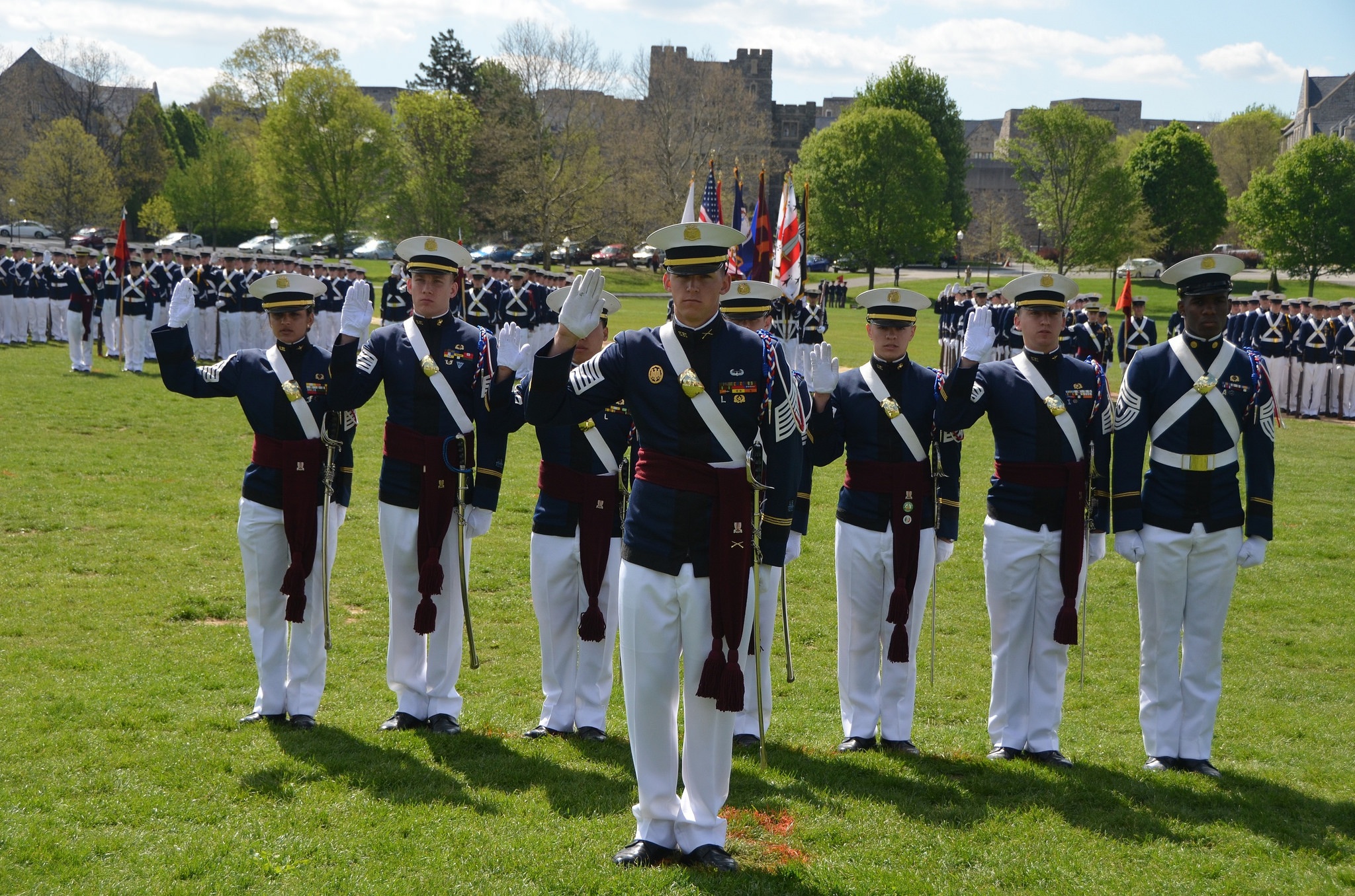 The Class of 2015 taking the cadet officer oath on the Drillfield during the Change of Command Parade upon taking over command last spring.