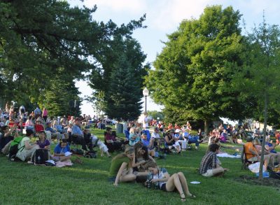 Concert goers enjoy live music on Virginia Tech's Henderson Lawn.
