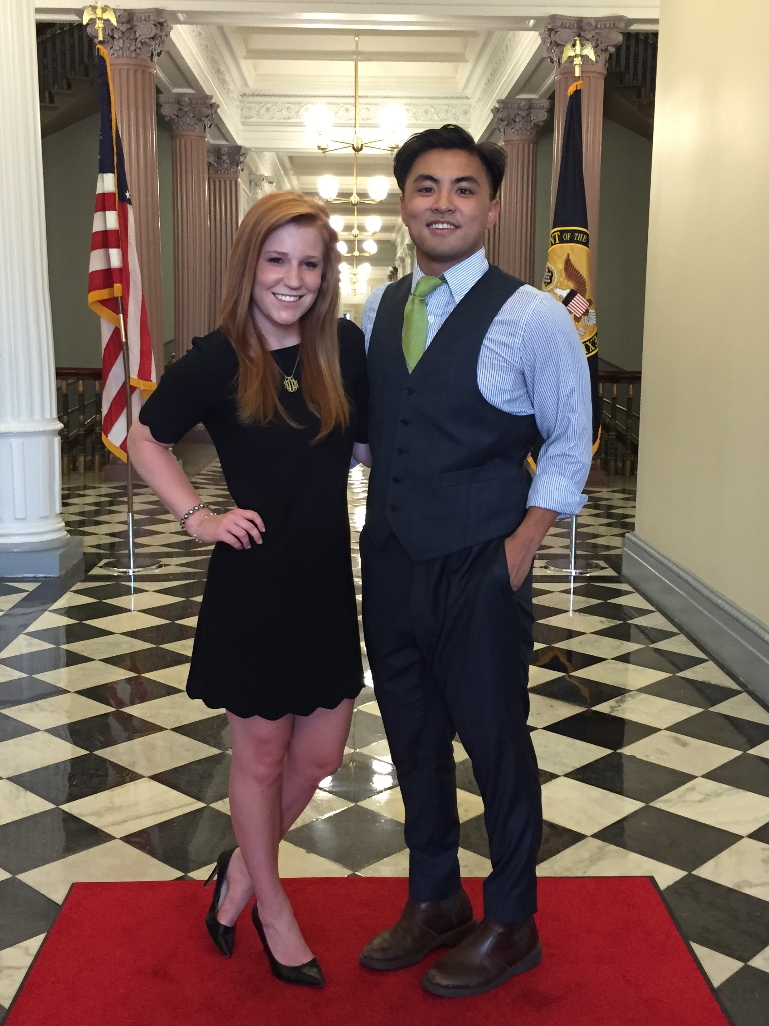 Seniors Alena Deveau and Max Luong in the White House for their summer internship